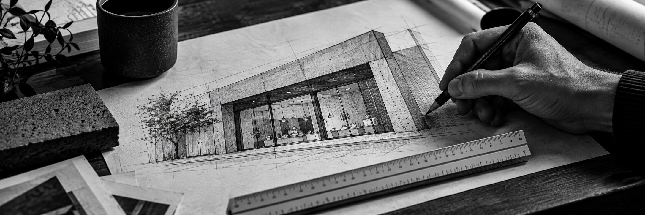 Boceto arquitectónico de una fachada